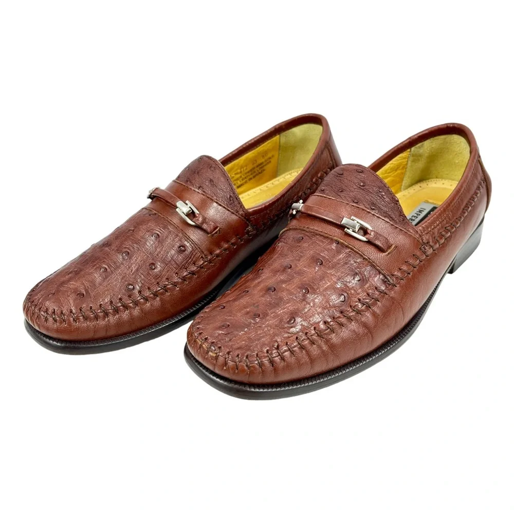 Florsheim Imperial Mens 8D Cognac Full Quill Ostrich Leather‎ Horse Bit Loafer